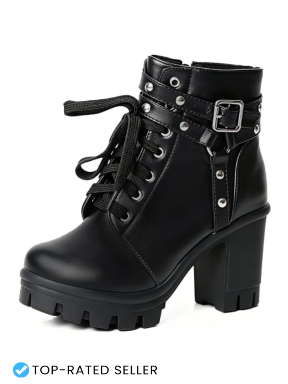 Goth Platform Combat Boots Women Block Heel Ankle Bootie Zip